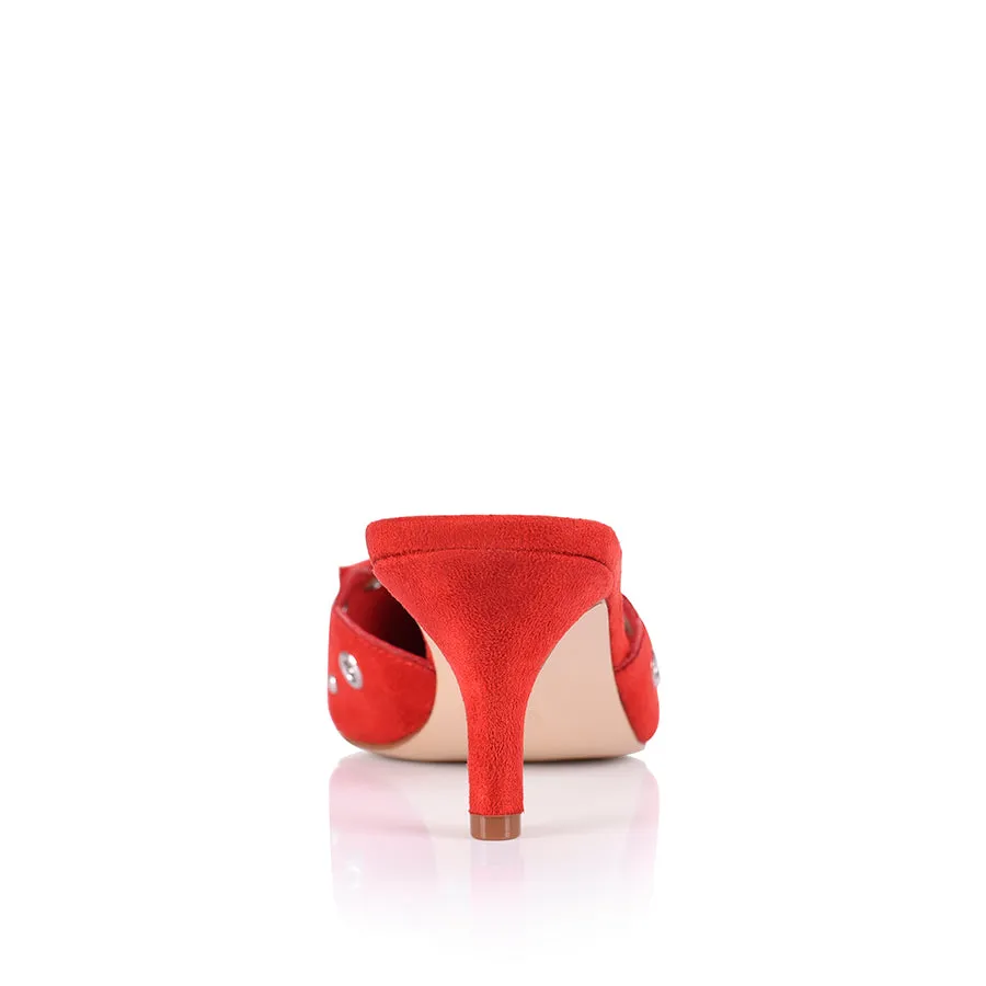 Ziggy Point Toe Kitten Heels - Red Micro